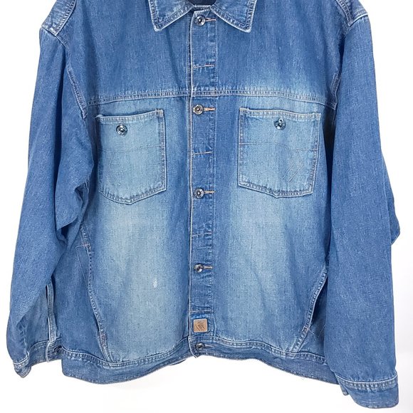 Kani Jeans Jacket Men's XL Button Front Blue Denim Distressed - Picture 2 of 15